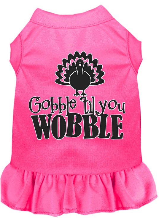 Gobble til You Wobble Screen Print Dog Dress Bright Pink XS